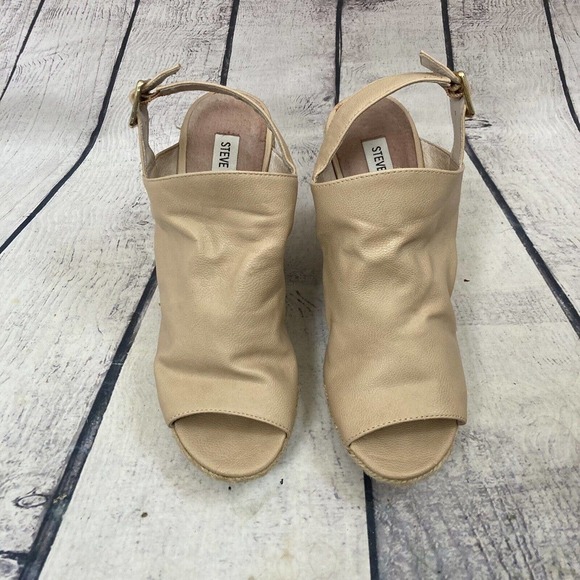 Steve Madden Corizon Wedge Open Toe Sandal Beige Womens Size 8.5 - Picture 3 of 10